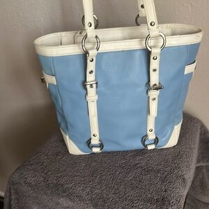 Coach Light Blue and Cream Leather Bag